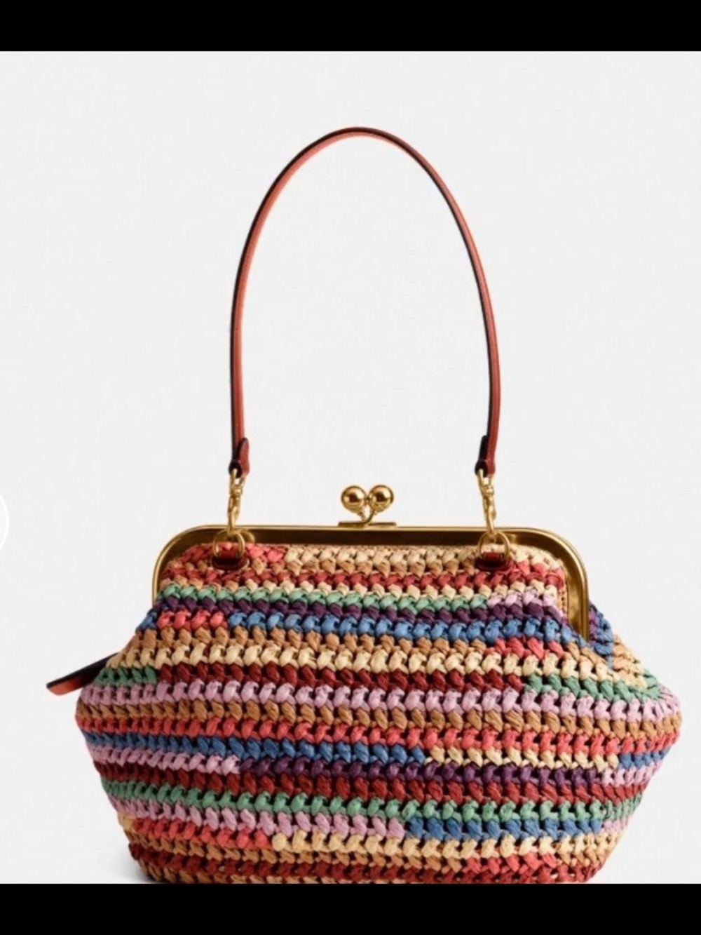 Coach Multicolor Striped Straw Frame Top-Handle Bag